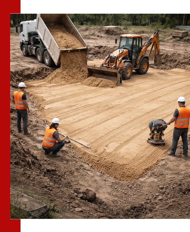 Устройство песчаной подушки для фундаментов и дорог в Каменске-Уральском